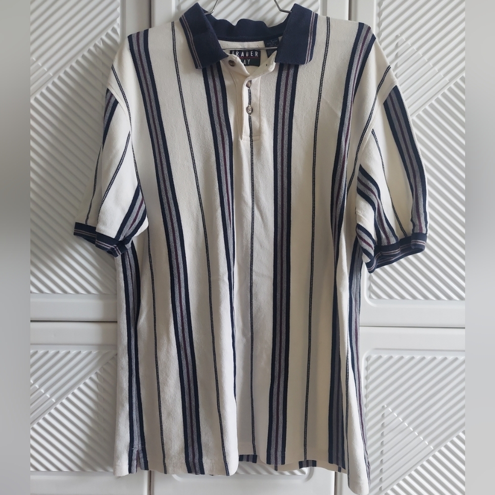 Trader Bay Large 100% Cotton Men's Striped Short Sleeve Polo Shirt...